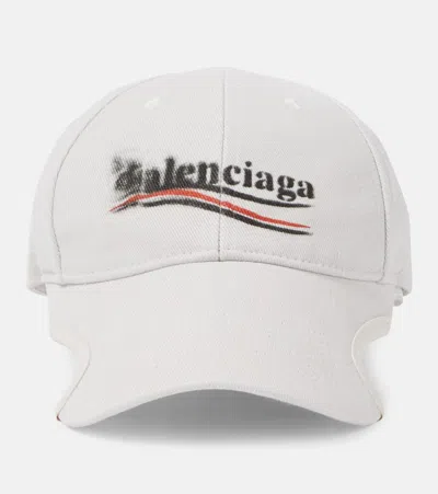 Balenciaga Logo棉质斜纹布棒球帽 In White