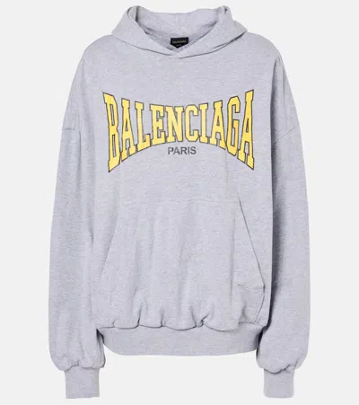 Balenciaga Logo Cotton Jersey Hoodie In Grey