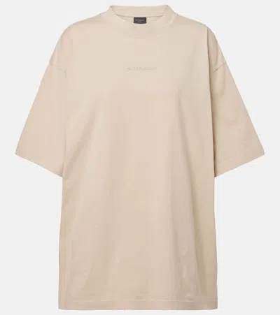 Balenciaga Logo Cotton Jersey T-shirt In Sand