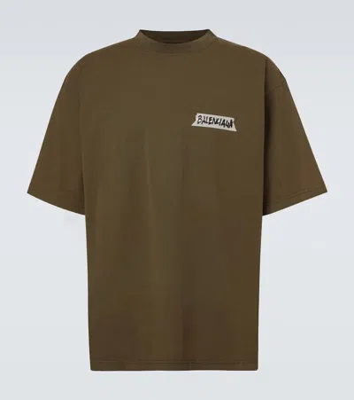 Balenciaga Logo Cotton Jersey T-shirt In Brown