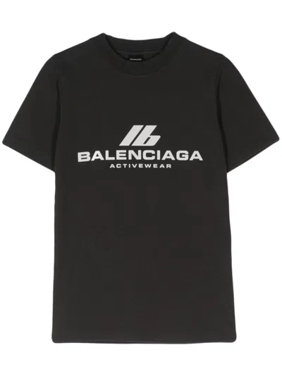 Balenciaga Logo Cotton T-shirt In Black
