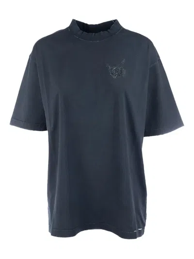 Balenciaga Logo Cotton T-shirt In Blue