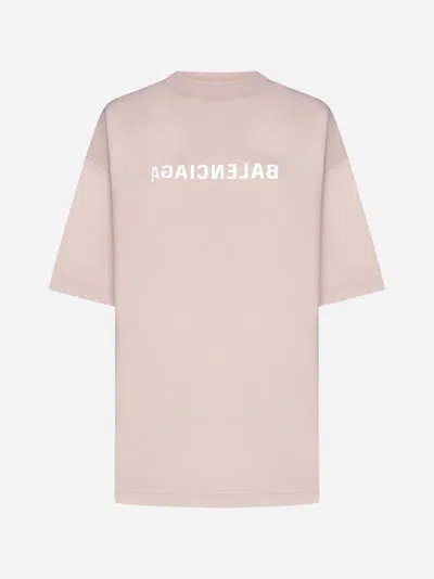 Balenciaga Logo Cotton T-shirt In Light Pink/white