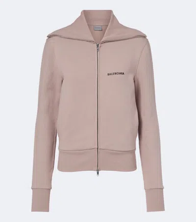 Balenciaga Logo Cotton Zip-up Sweatshirt In Neutral