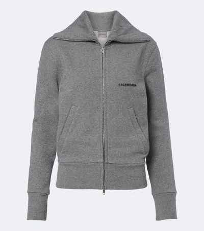 Balenciaga Logo Cotton Zip-up Sweatshirt In Gray