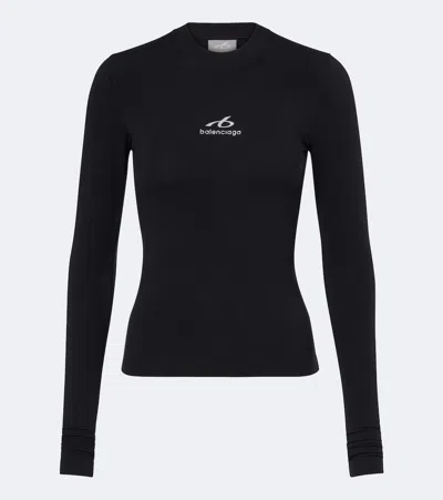 Balenciaga Logo Cotton-blend Jersey T-shirt In Black
