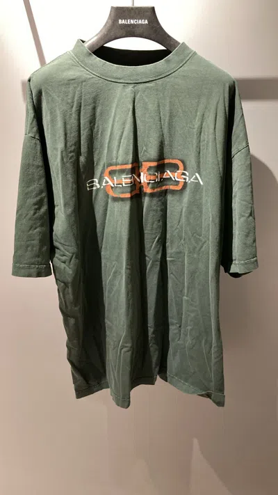 Balenciaga Logo Crew Neck T-shirt In Green