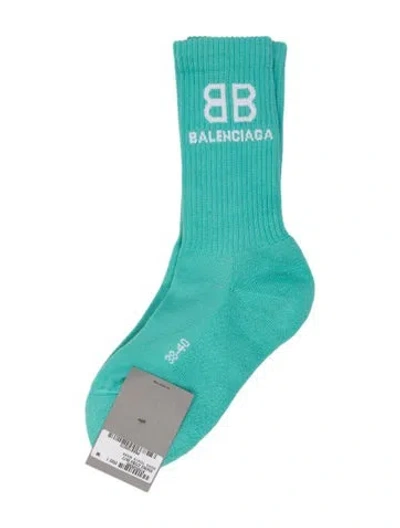 Pre-owned Balenciaga Logo Crew Socks W/tags In Green