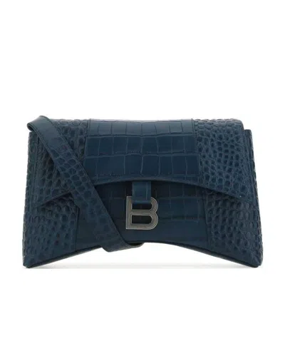 Balenciaga Logo Crocodile Shoulder Bag In Black