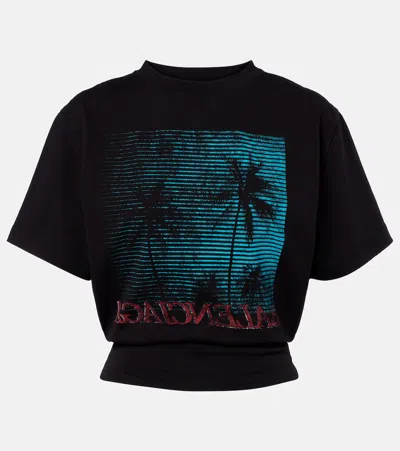Balenciaga Logo Cropped Cotton Jersey T-shirt In Black
