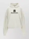 Balenciaga Logo Cropped Hoodie With Dropped Shoulders In Neutral