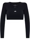 Balenciaga Logo Scoop Neck Cropped Top With Long Sleeves In Black