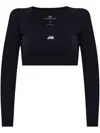 Balenciaga Logo Scoop Neck Cropped Top With Long Sleeves In Black
