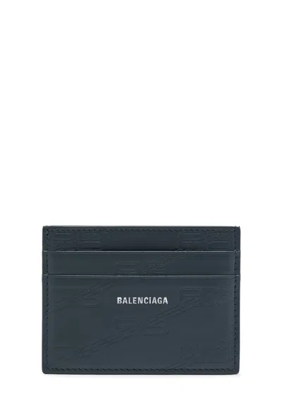 Balenciaga Logo-debossed Leather Card Holder In Blue