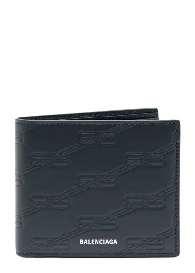 Balenciaga Logo-debossed Leather Wallet In Blue