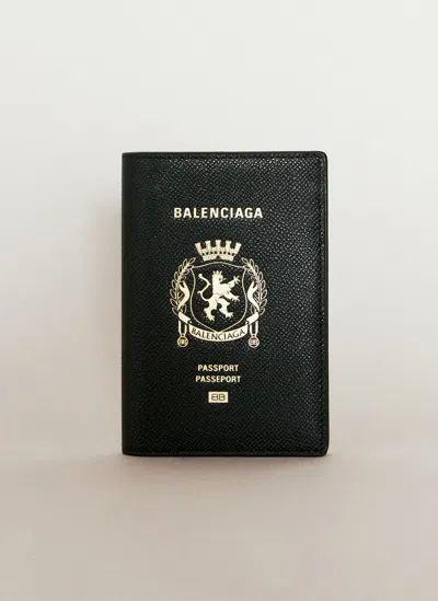 Balenciaga Logo Debossed Passport Holder In Black