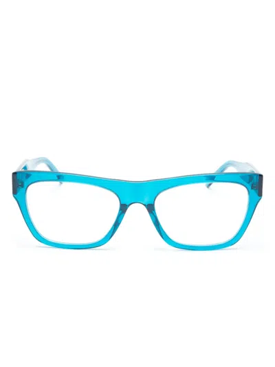 Balenciaga Logo-debossed Rectangle-frame Glasses In 蓝色