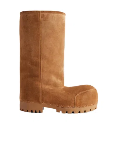 Balenciaga Logo-debossed Suede Boots In Brown