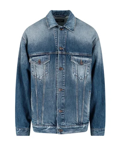 Balenciaga Logo Denim Jacket In Blue