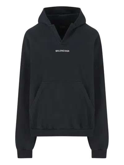 Balenciaga Relaxed-fit Cotton Hooded Sweatshirt With Design In Black