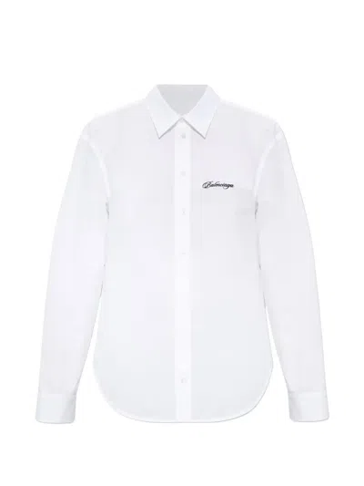Balenciaga Logo-detail Cotton Shirt In White