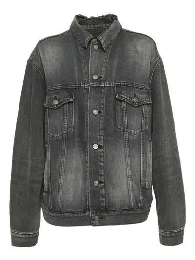 Pre-owned Balenciaga Logo-detail Denim Jacket In Gray