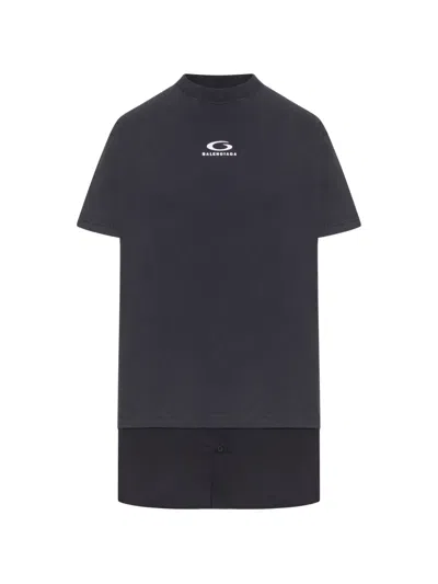 Balenciaga Women Hybrid T-shirt Dress With Sport Icon Logo In Black