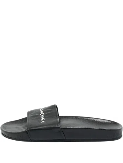 Pre-owned Balenciaga Logo-detail Leather Sandals In Black