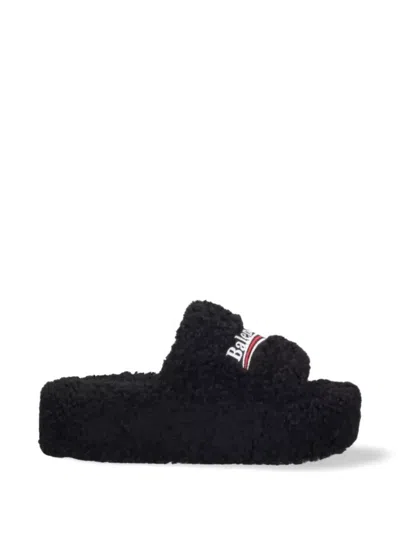 Balenciaga Furrand Platform Sandals For Women In Blckwhtred