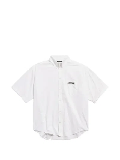 Balenciaga Short Sleeve Silk Blend Button Down Shirt In White