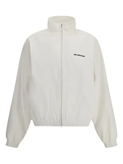 Balenciaga High Collar Zip Jacket With Bold Logo Detailing In White