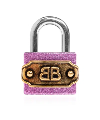 Balenciaga Logo Detailed Padlock Keychain In Pink