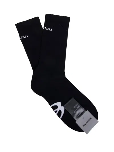 Balenciaga Logo Detailed Ribbed Socks In Black