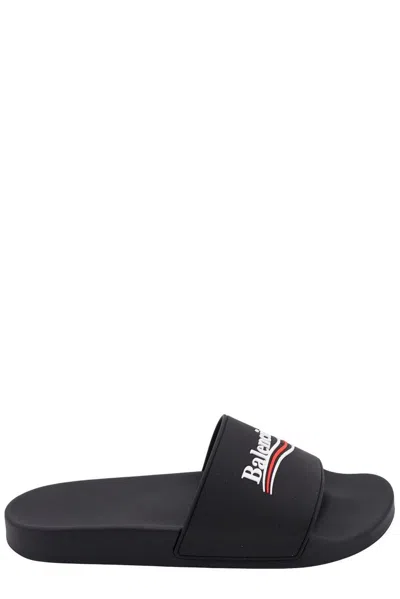 Balenciaga Slide Sandals With Open Toe And Flat Sole In Black