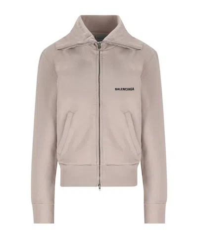 Balenciaga Logo Detailed Zipped Sweatshirt In Neutral