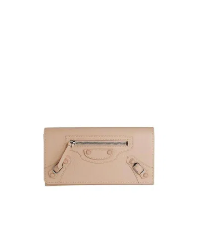 Balenciaga Logo Details Wallet In Nude