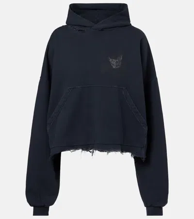BALENCIAGA LOGO DISTRESSED COTTON-BLEND HOODIE