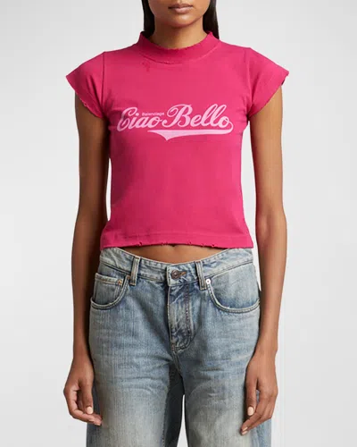 Balenciaga Women's Ciao Bello Shrunk T-shirt In Pink In Red