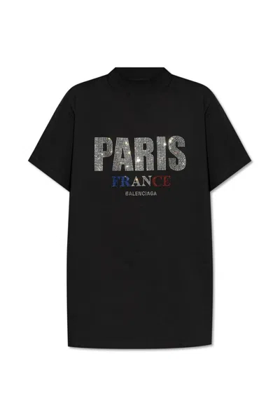 Balenciaga Oversized Strass T-shirt For Women In Black