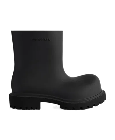 Balenciaga Logo-embossed Ankle Boots In Black