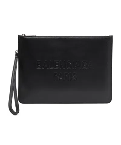 Balenciaga Logo Embossed Clutch In Black