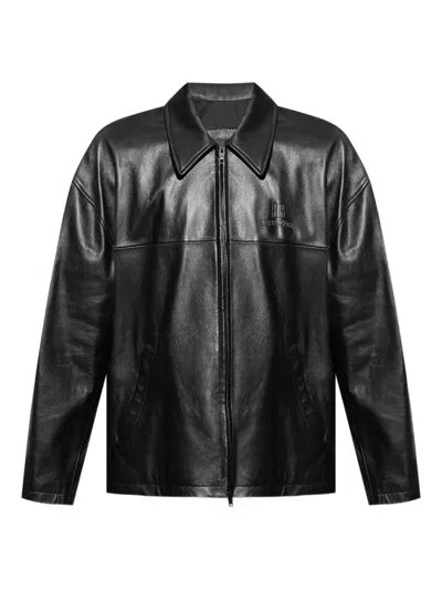 BALENCIAGA LOGO-EMBOSSED LEATHER JACKET