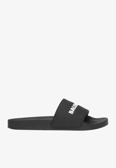 BALENCIAGA LOGO-EMBOSSED POOL SLIDES