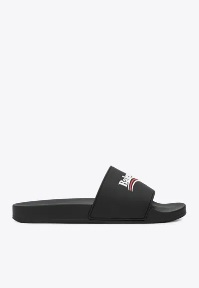 BALENCIAGA LOGO-EMBOSSED RUBBER SLIDES
