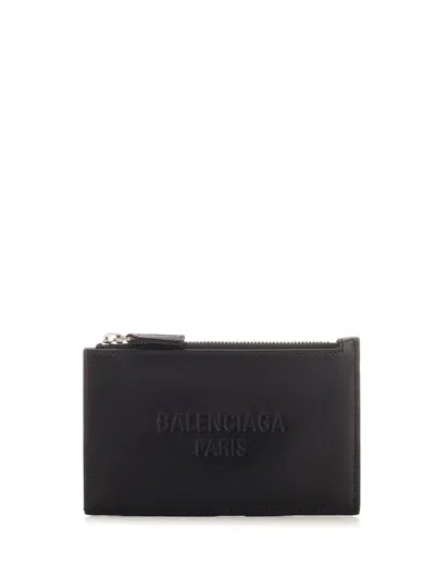 Balenciaga Logo Embossed Zipped Card Holder In Black