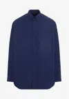 Balenciaga Logo-embroidered Button-down Shirt In Blue