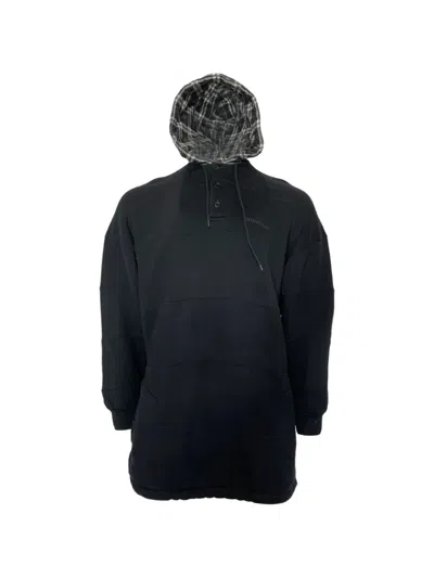 Pre-owned Balenciaga Logo-embroidered Button-fastening Hoodie In Black
