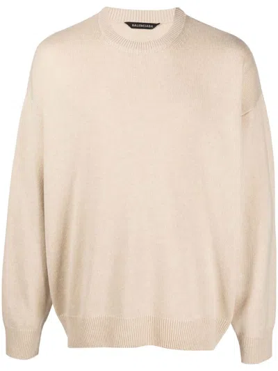 Balenciaga Logo-embroidered Cashmere Jumper In Neutrals