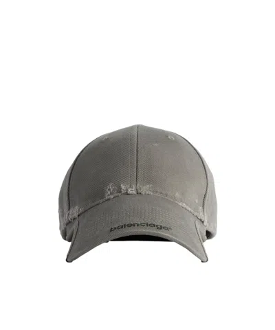 Balenciaga Logo-embroidered Cotton Cap In Gray