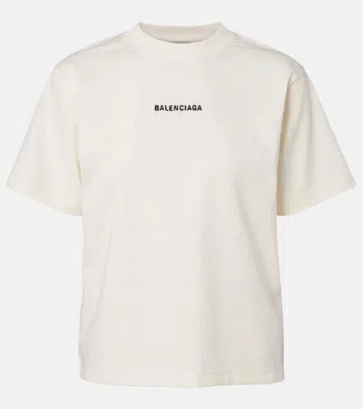 Balenciaga Logo Embroidered Cotton Jersey T-shirt In White